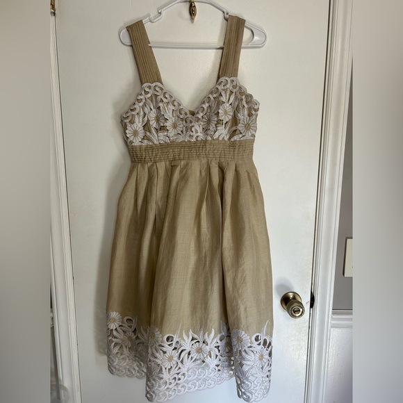 ECI Dresses & Skirts - Tan and white linen dress